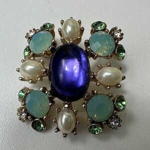 Gorgeous Vintage Blue & Pearl Statement Brooch - shiny sparkling Jewelry